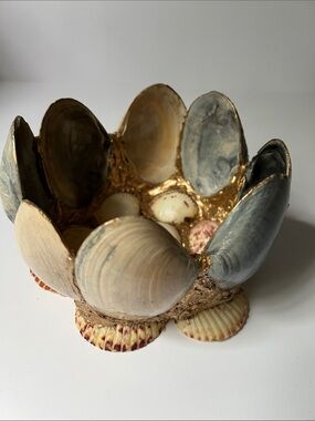 Handmade Shell Cluster Bowl in Natural Beige, Gray & Gold